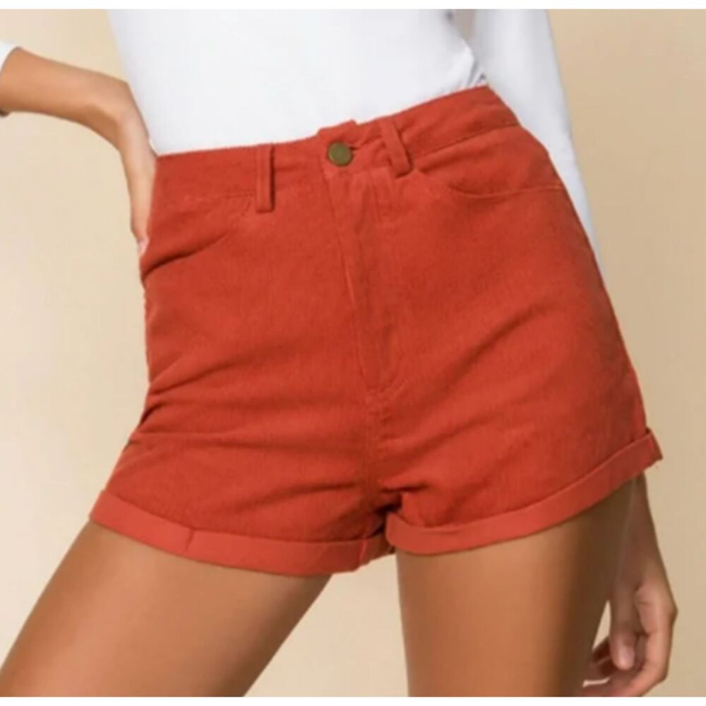 Superdown Dasha High Waisted Corduroy Shorts Rust XS